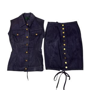 Vintage 80s Junior Jean Paul Gaultier Corset Denim Vest Skirt Set Women's 40/42